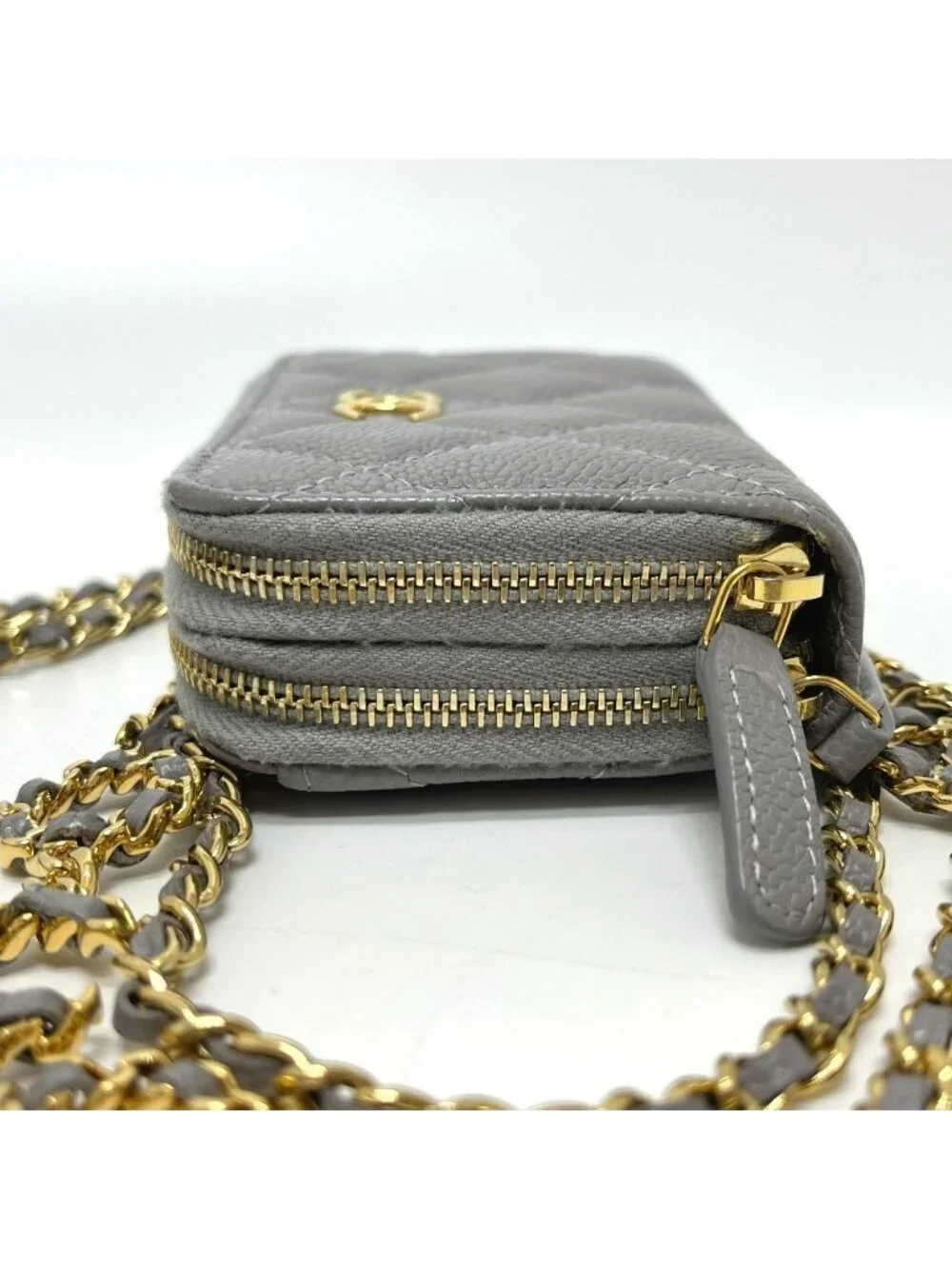 Chanel Shoulder Bag Quilted Caviar Leather Gray